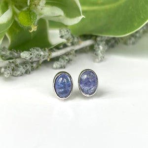 Silver Oval Cabochon Cut Tanzanite Studs