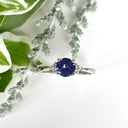 Silver Round Cut Tanzanite with Trilogy Diamond Highlight Ring