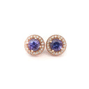 Glam Diamond Halo Round Cut Tanzanite Rose Gold Studs