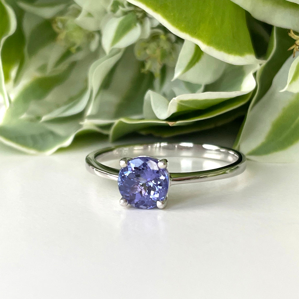 Silver Solitaire Round Cut Tanzanite Ring