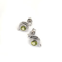 Peridot Studs With White Gold Bead and Curve Detailing