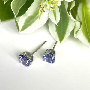 Silver Solitaire Round Cut Tanzanite Earrings