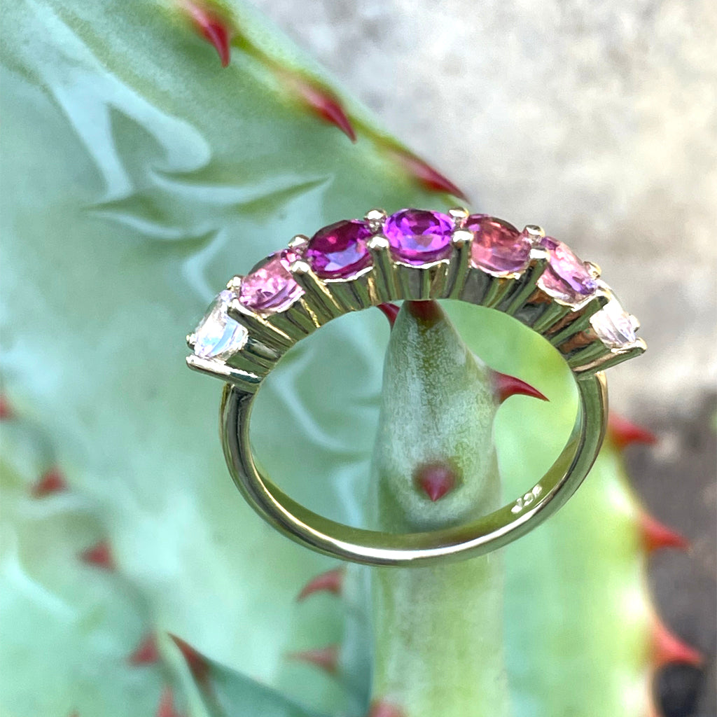 Blushing Pinks and Purple Yellow Gold Ring