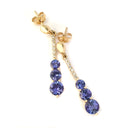 Tanzanite and Six Diamond Drop Yellow Gold Earrings