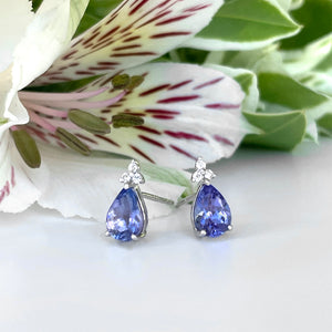 Silver Pear Cut Tanzanite with Trilogy Silver Topaz Highlight Earrings