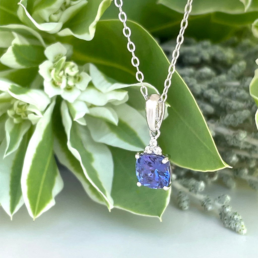 Silver Cushion Cut Tanzanite with Trilogy Silver Topaz Highlight