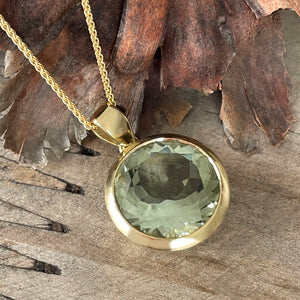 Statement Round Cut Green Amethyst Yellow Gold Pendant