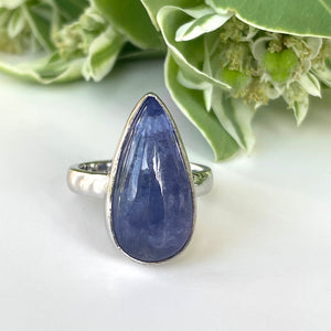 Silver Pear Cut Cabochon Tanzanite Silver Ring