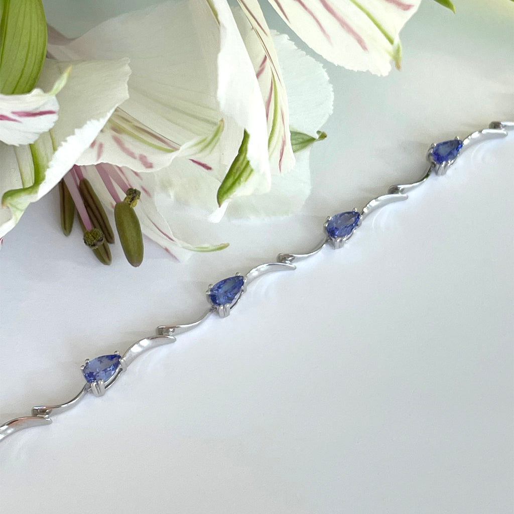 Silver Delicate Pear Cut Double Wave Tanzanite Bracelet