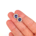 Scintillating Tanzanite with Single Diamond Halo Stud Earrings