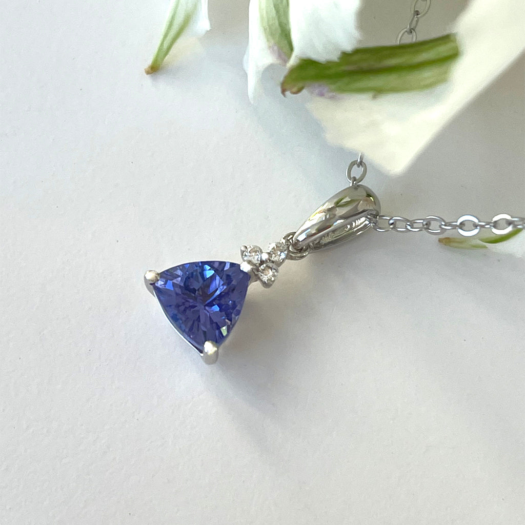 Silver Trilliant Cut Tanzanite with Trilogy Silver Topaz Highlight Pendant