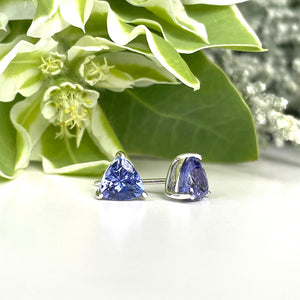 Silver Solitaire Trilliant Cut Tanzanite Earrings