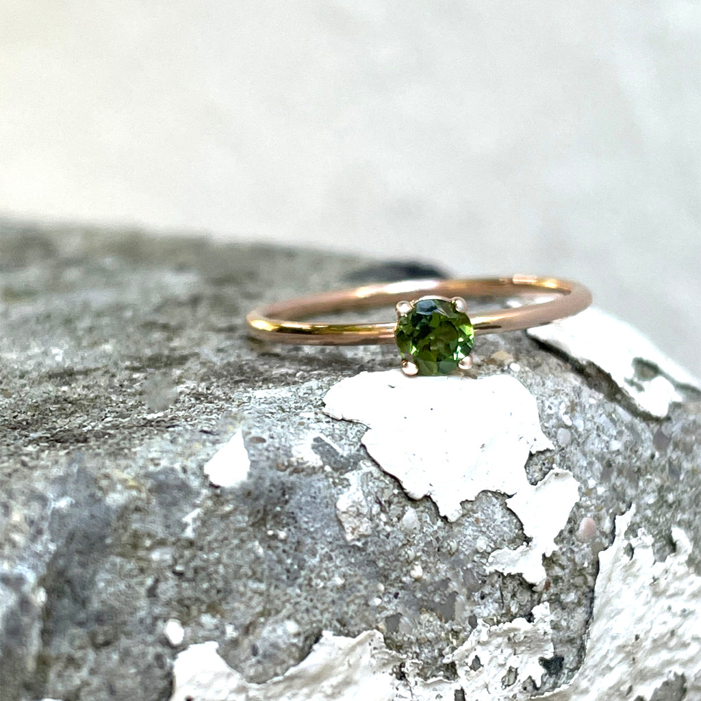 Rose Gold Raised Four Claw Green Tourmaline Stacking Ring