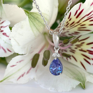 Silver Pear Cut Tanzanite with Trilogy Silver Topaz Highlight Pendant