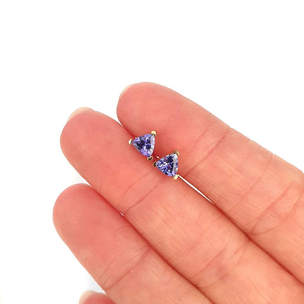 Delicate Rose Gold Trilliant Tanzanite Studs