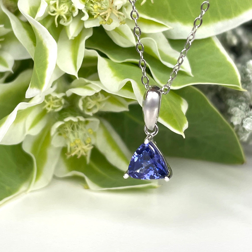 Silver Solitaire Trilliant Cut Tanzanite Pendant