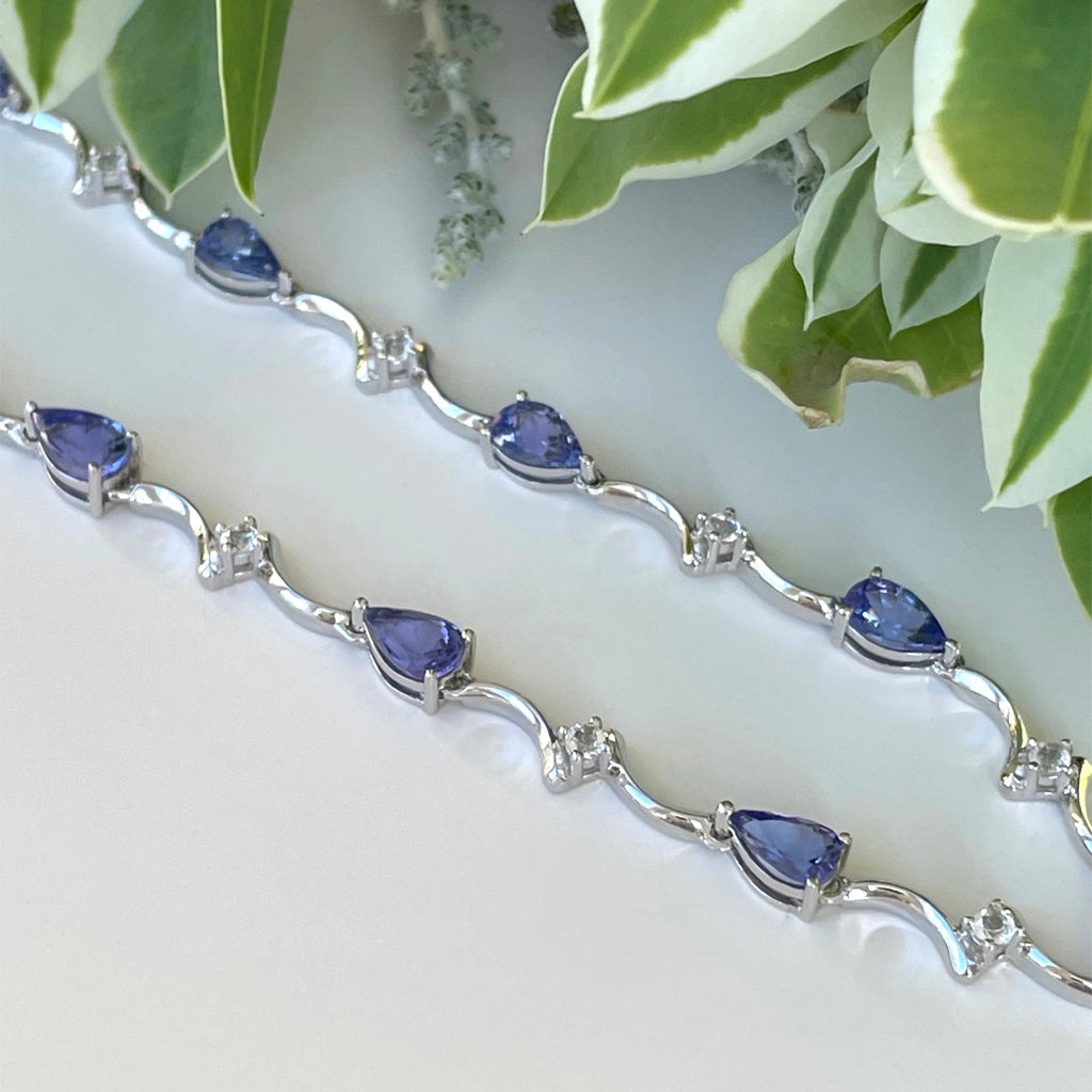 Silver Double Wave Pear Cut Tanzanite and Silver Topaz Bracelet