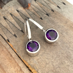 Deep White Gold Bezel Set Amethyst Hooped Earrings