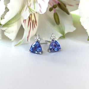 Silver Trilliant Cut Tanzanite with Trilogy Silver Topaz Highlight Earrings