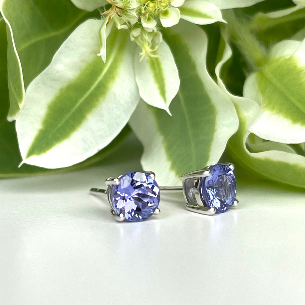 Silver Solitaire Round Cut Tanzanite Earrings