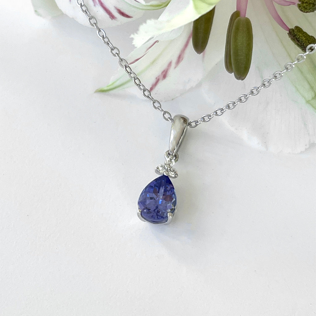 Silver Pear Cut Tanzanite with Trilogy Silver Topaz Highlight Pendant
