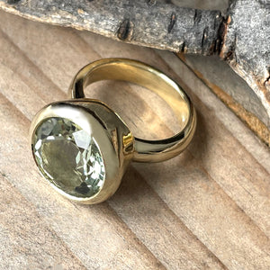 Statement Round Cut Green Amethyst Yellow Gold Ring