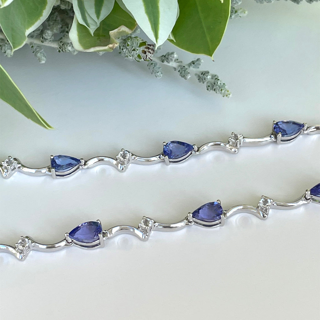 Silver Double Wave Pear Cut Tanzanite and Silver Topaz Bracelet