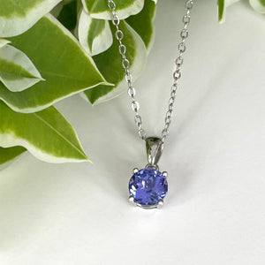 Silver Solitaire Round Cut Tanzanite Pendant