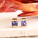 Luminous Square Cut Tanzanite 18ct Yellow Gold Earrings