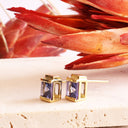 Luminous Square Cut Tanzanite 18ct Yellow Gold Earrings