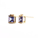 Luminous Square Cut Tanzanite 18ct Yellow Gold Earrings