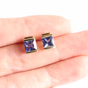 Luminous Square Cut Tanzanite 18ct Yellow Gold Earrings