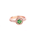 Luscious Rose Gold Diamond Halo and Band Tsavorite Ring