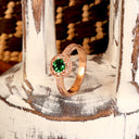 Luscious Rose Gold Diamond Halo and Band Tsavorite Ring