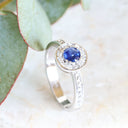 Sapphire and Diamond Halo white gold ring