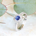 Sapphire and Diamond Halo white gold ring