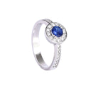 Luscious White Gold Diamond Halo and Band Sapphire Ring