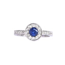 Luscious White Gold Diamond Halo and Band Sapphire Ring