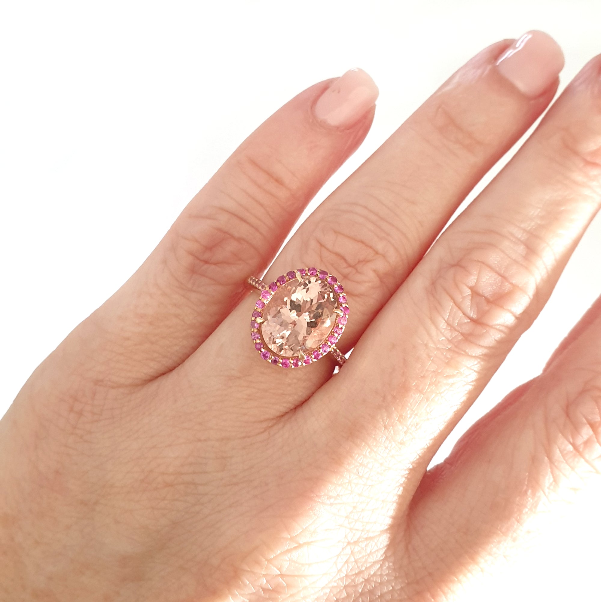 Lusciously Lovely Morganite and Pink Sapphire Oval Ring