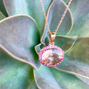 Lush Oval Morganite, Pink Sapphire Halo Rose Gold Pendant