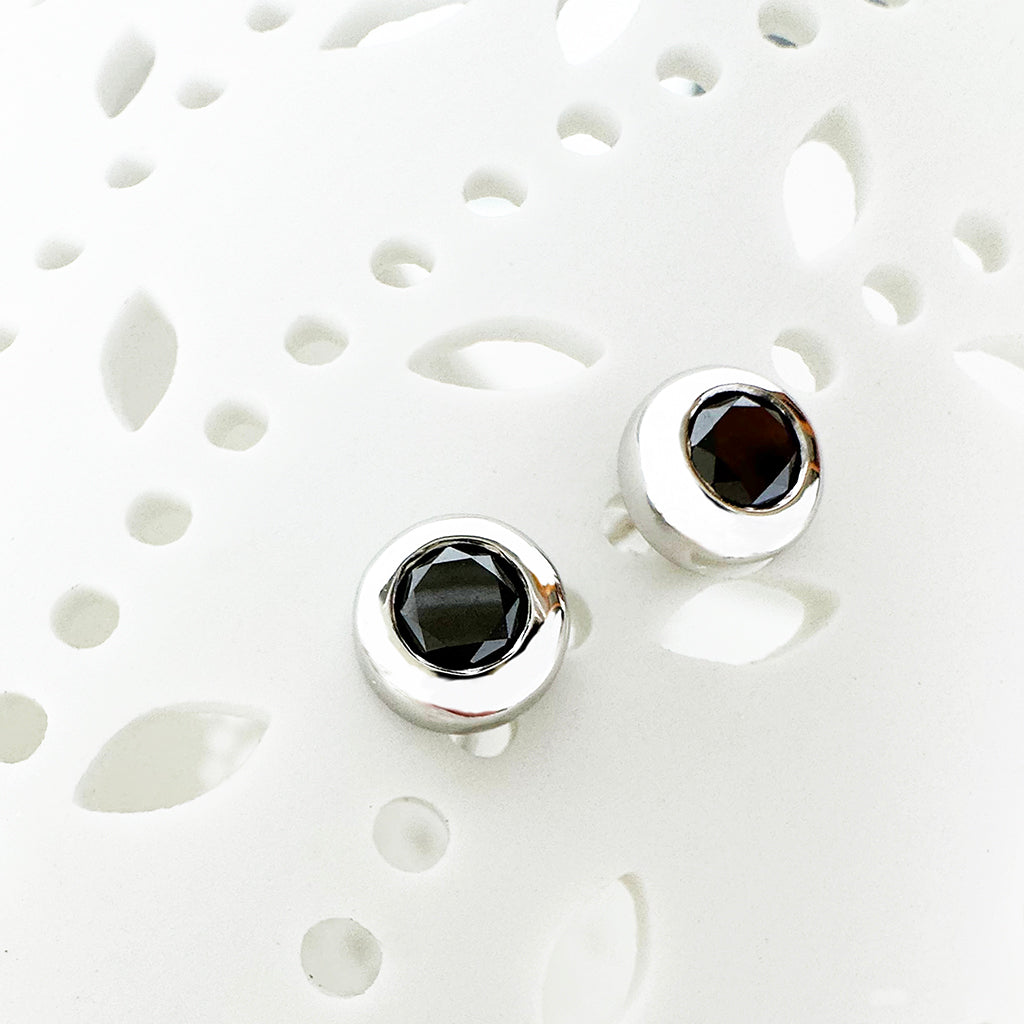 Luxurious Bezel Set Black Diamond White Gold StudsLuxurious Bezel Set Black Diamond White Gold Studs