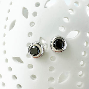 Luxurious Bezel Set Black Diamond White Gold Studs