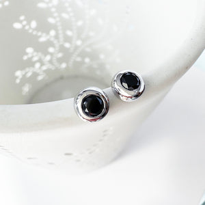 Luxurious Bezel Set Black Diamond White Gold Studs