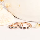 Luxurious Half Eternity Black and White Diamond Rose Gold Huggie Earrings