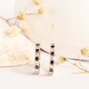 Luxurious Half Eternity Black and White Diamond Rose Gold Huggie Earrings