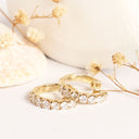 Luxurious Half Eternity White Diamond Yellow Gold Huggie Earrings