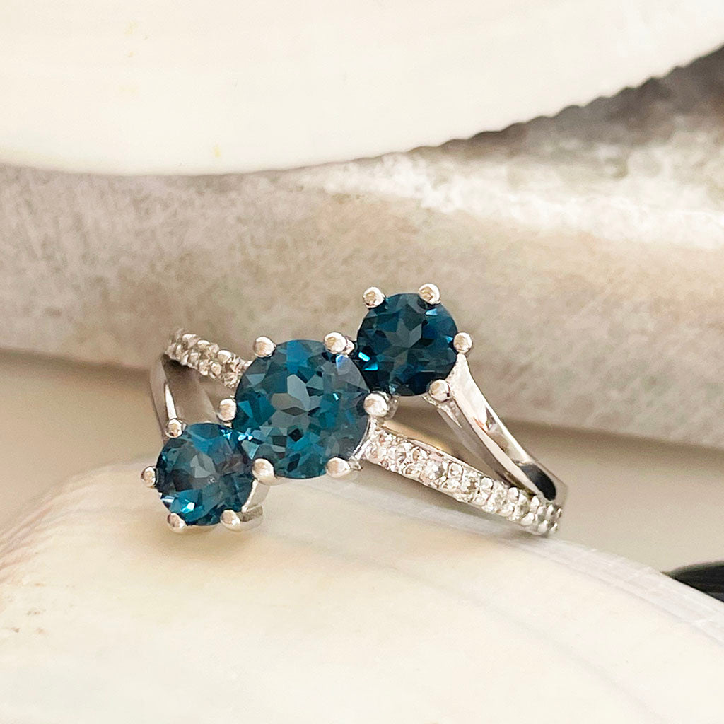 Midnight Cascade London Blue Topaz and Diamond White Gold Ring