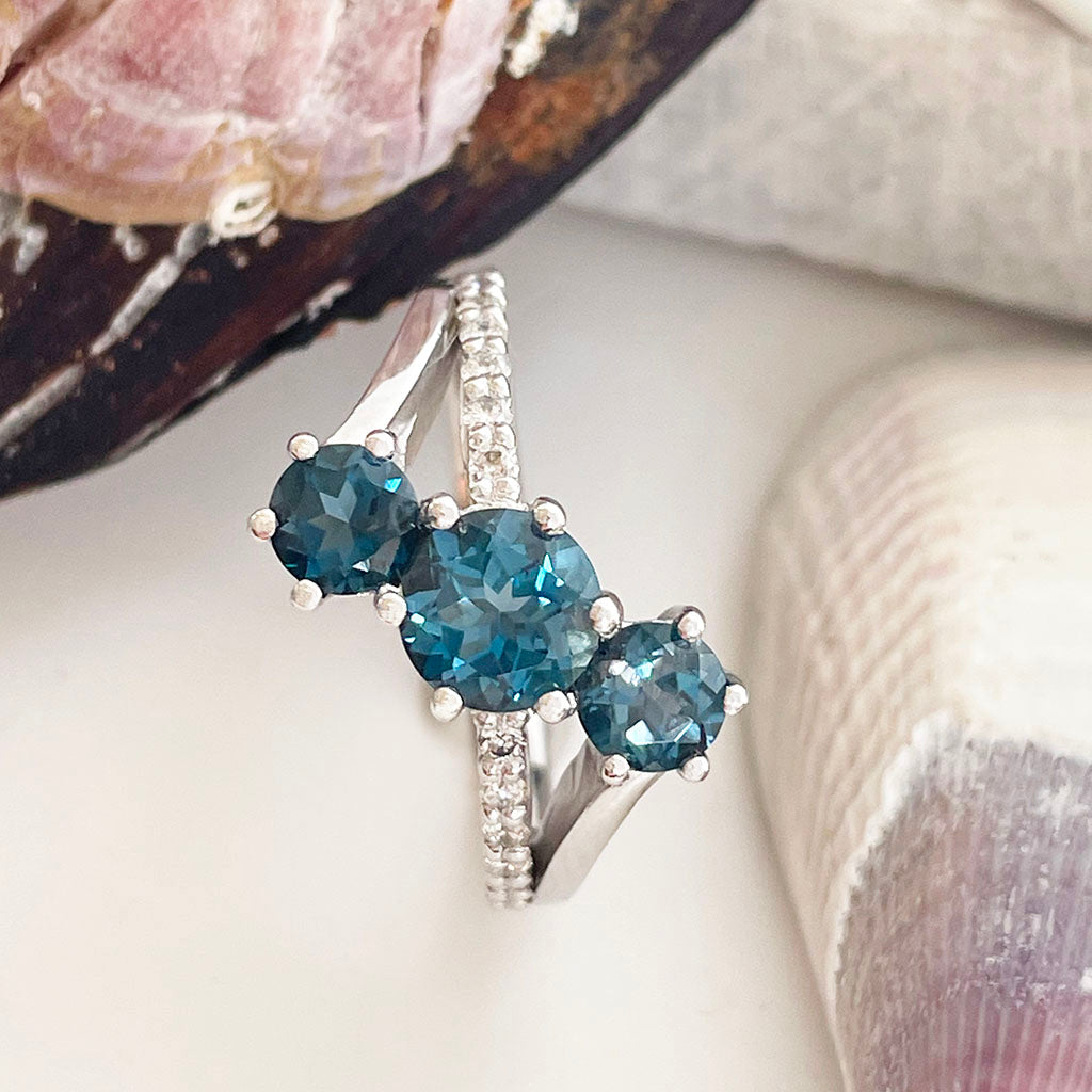 Midnight Cascade London Blue Topaz and Diamond White Gold Ring