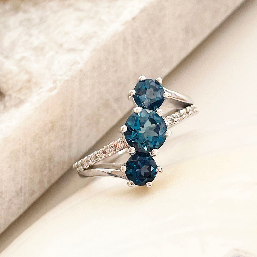 Midnight Cascade London Blue Topaz and Diamond White Gold Ring