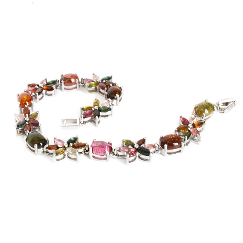 Multi-Stone Floral Inspired Tourmaline Silver Bracelet